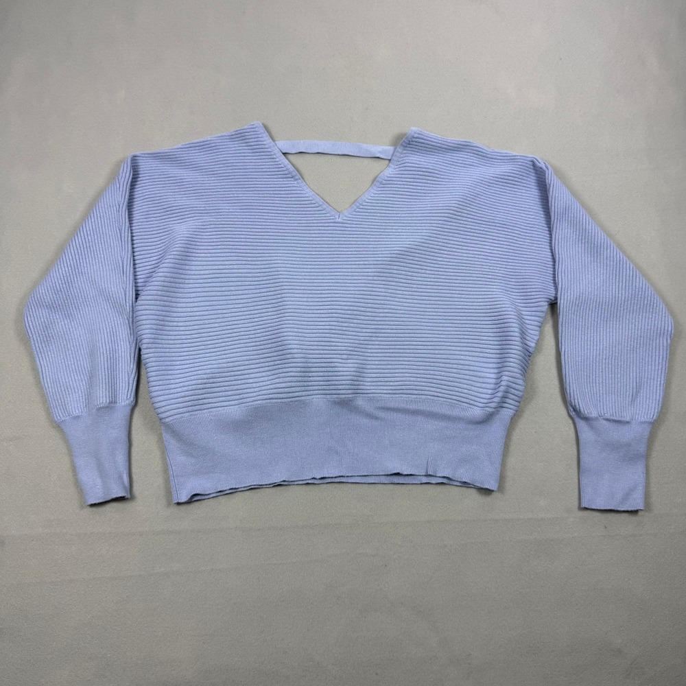 Pink Rose Periwinkle Blue Ribbed Surplice Wrap V-Neck Dolman Sweater XL